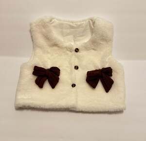 White Faux Fur Vest with Brown Bow Details